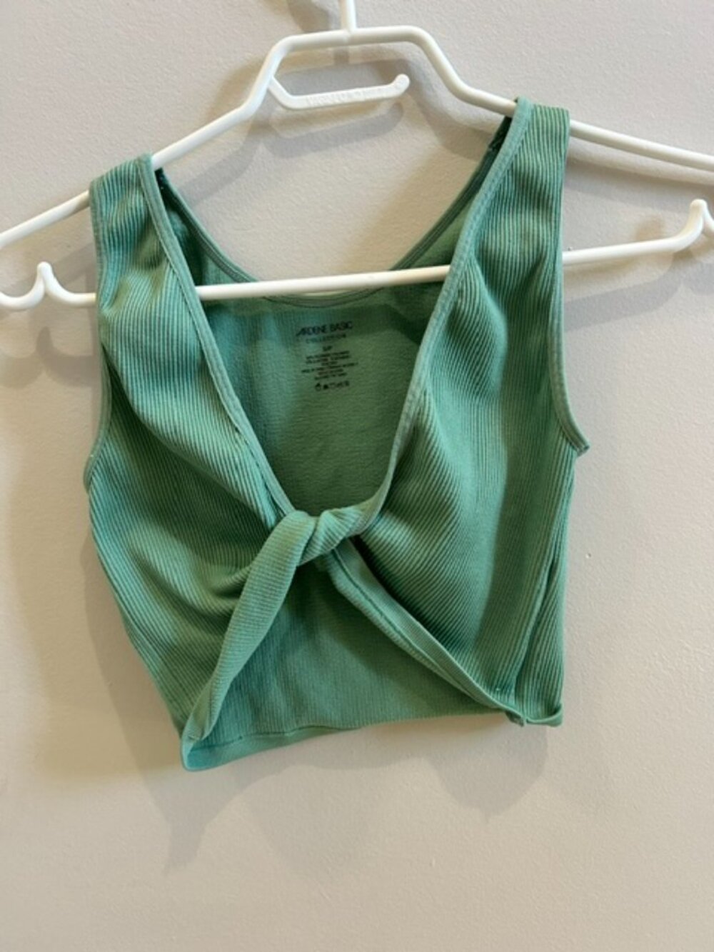 Ardene Basic Ribbed Tie Back Crop Tank Top Sage Green S/P